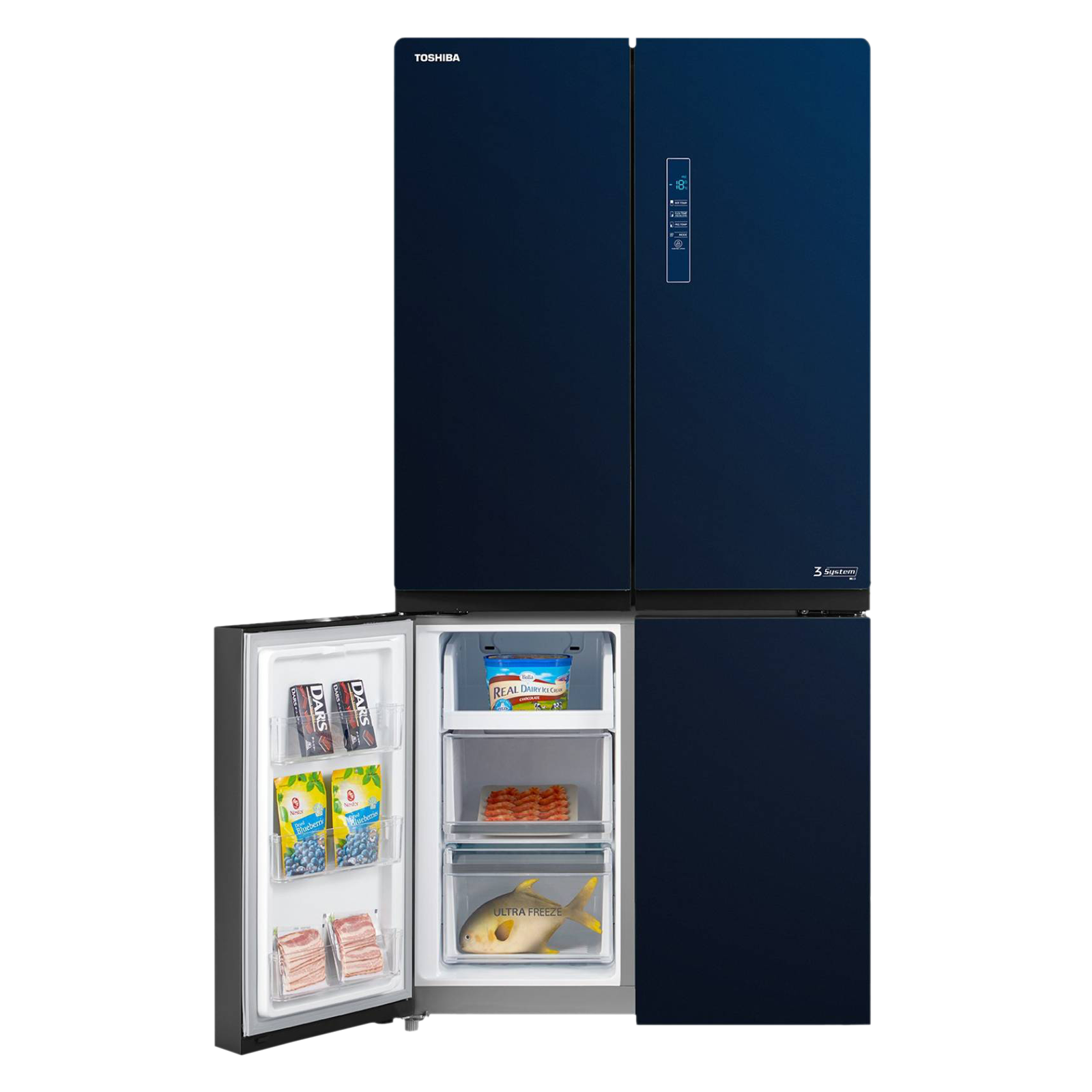 Buy TOSHIBA 650 Litres Frost Free French Door Convertible Refrigerator with 3 Independent Cooling Technology GR RF646WE PGI Blue Glass Online Croma